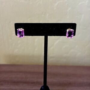 Vintage Amethyst‎ Rectangle Cut 14K Yellow Post Earrings